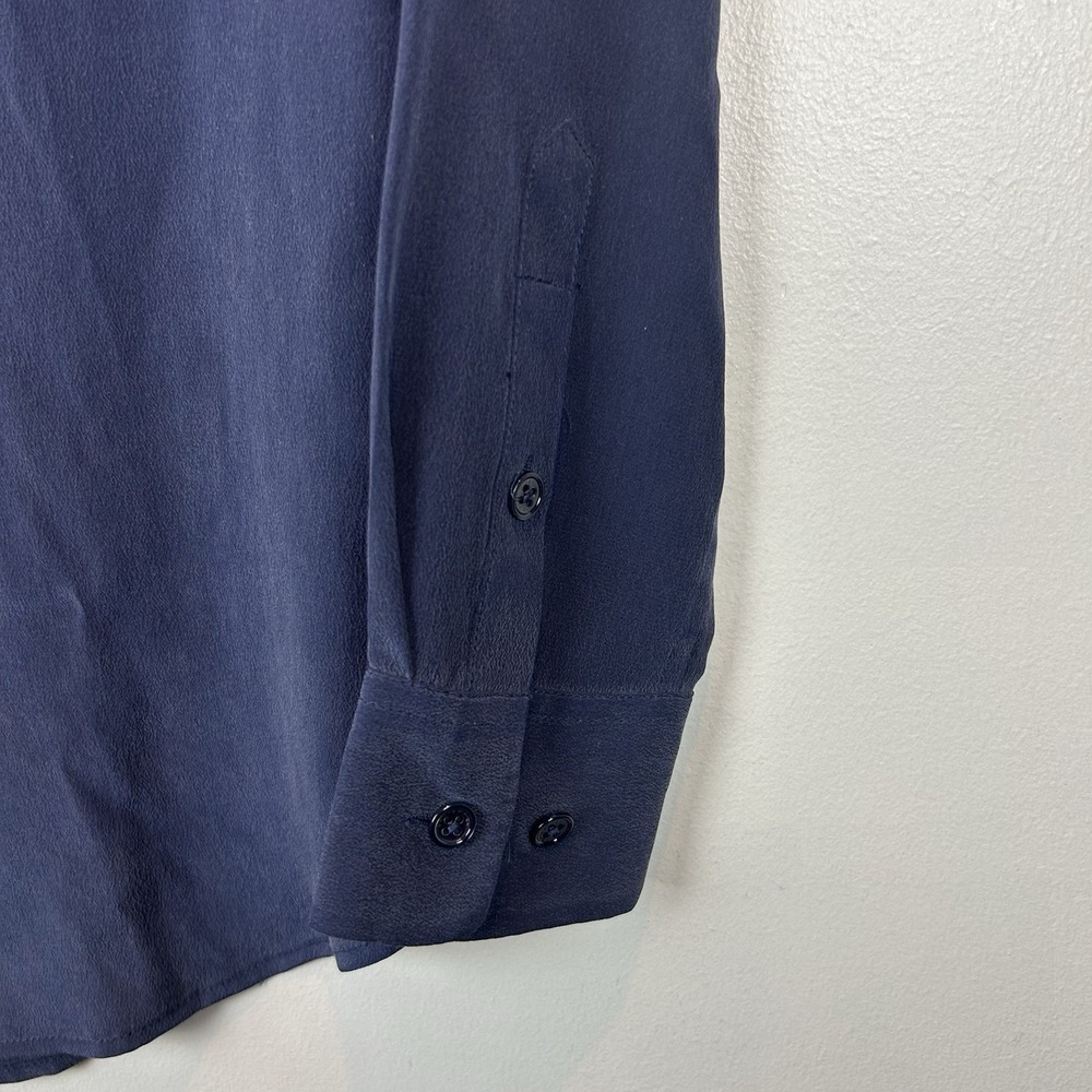 100% Silk Top Womens XS Blue Button Up Long Sleeve Shirt Capsule Luxury Read - Picture 4 of 7